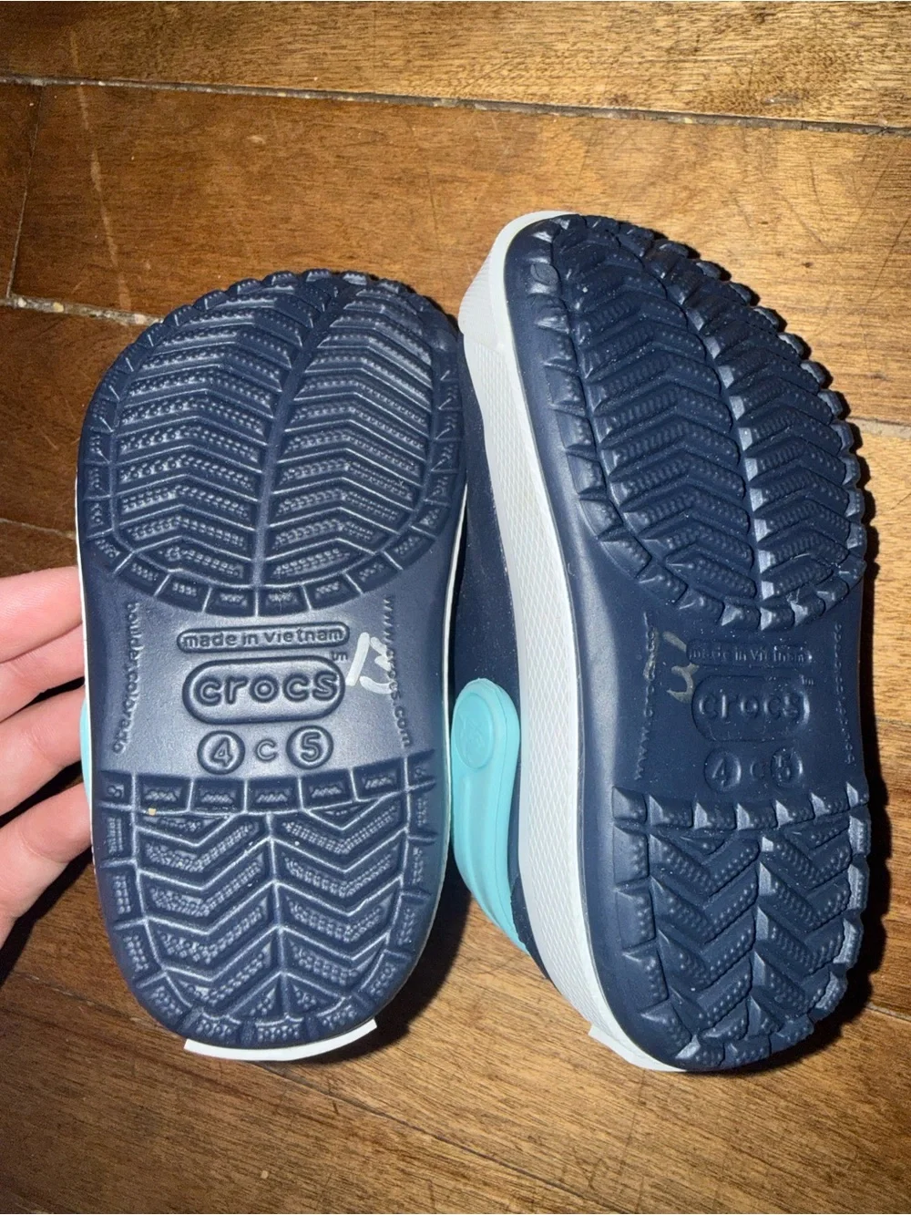 CROCS Navy Clog Sandals with Light Blue Strap and Cute Animal Charms
